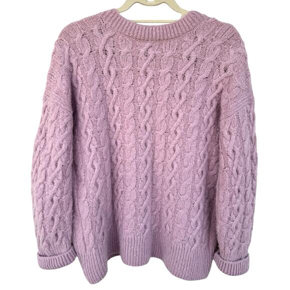 VINCE Alpaca Cable Knit V-Neck Sweater L Rose Lilac Pink SOFT msrp $395 Cozy - Picture 7 of 9